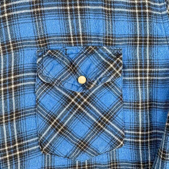 Wrangler Shirt Mens Large Blue Plaid Flannel Wrancher Western Pearl Snap Cowboy - Picture 5 of 13